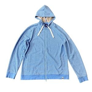 Johnnie O Men Carson Blue White Striped Full‎ Zip Hoodie Jacket M Golf Surf